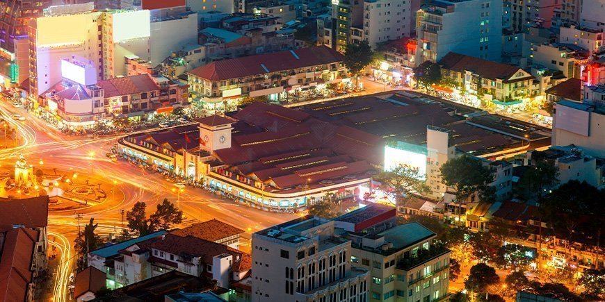 Ben Thanh Markt am Abend in Ho Chi Minh Stadt, Vietnam.